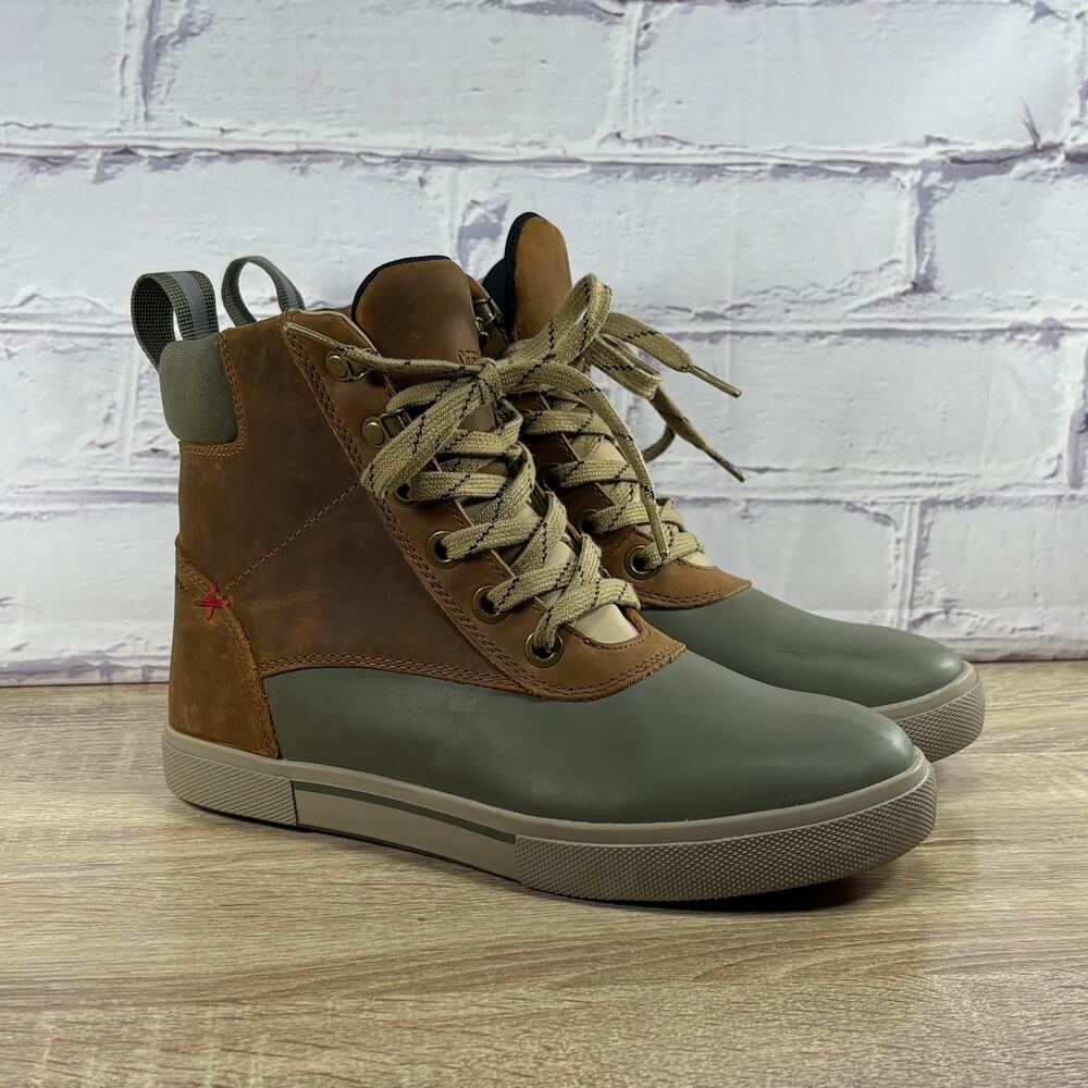 XTRATUF Leather Lace Ankle Deck Boot Women's Size 7 Waterproof Brown Olive Green